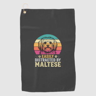 Maltese Dog Retro Sunset Distracted Golf Towel