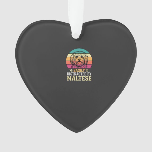 Maltese Dog Retro Sunset Distracted Ornament (Front)