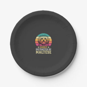Maltese Dog Retro Sunset Distracted Paper Plate