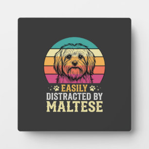 Maltese Dog Retro Sunset Distracted Plaque