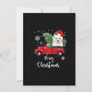 Maltese Dog Ride Red Truck Christmas Pajama Invitation