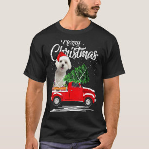 Maltese Dog Ride Red Truck Christmas Pajama T-Shirt