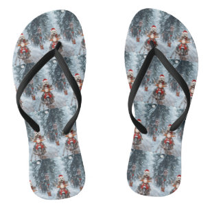 Maltese Dog Riding Motorcycle Christmas Thongs