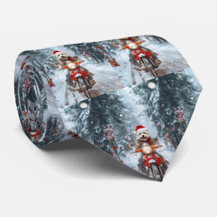 Maltese Dog Riding Motorcycle Christmas Tie