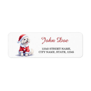 Maltese Dog Santa Coat Christmas Return Address Label