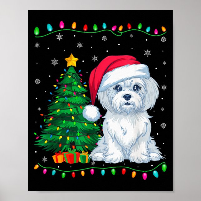 Maltese Dog Santa Hat Men Women Kids Christmas Tre Poster (Front)