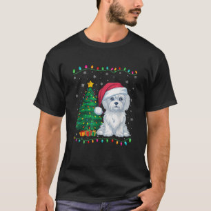 Maltese Dog Santa Hat Men Women Kids Christmas Tre T-Shirt