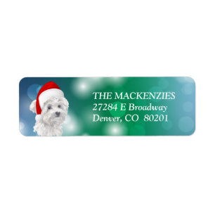 Maltese Dog Santa Hat Return Address Label