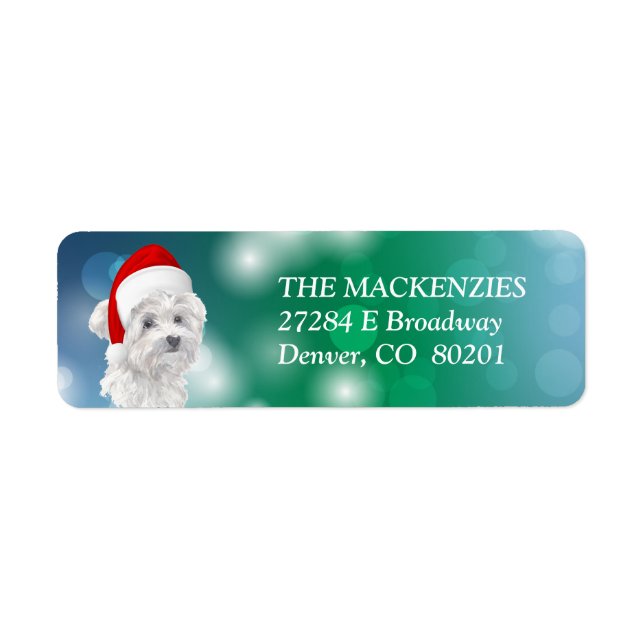 Maltese Dog Santa Hat Return Address Label (Front)