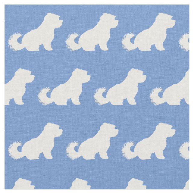 Maltese Dog Silhouette Pet Light Blue Fabric (Close Up)