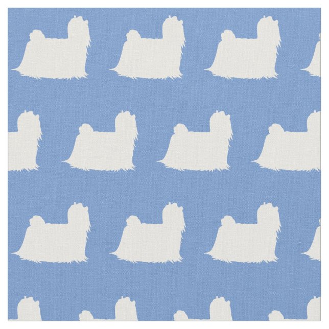 Maltese Dog Silhouette Pet Light Blue Fabric (Close Up)