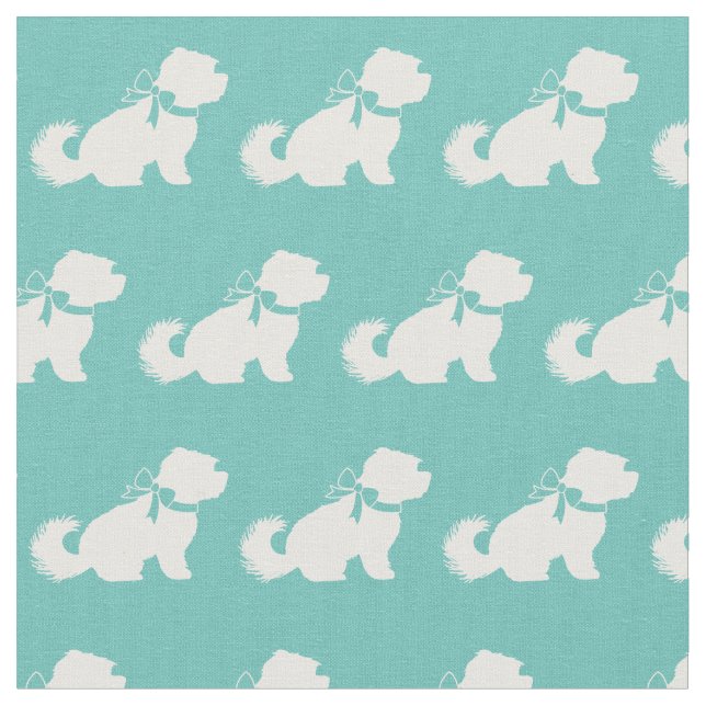Maltese Dog Silhouette Pet Teal Fabric (Close Up)
