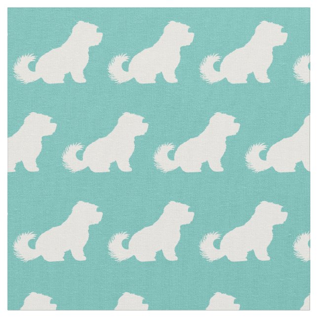 Maltese Dog Silhouette Pet Teal Fabric (Close Up)