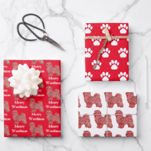 Maltese Dog Silhouette Red Merry Woofmas Wrapping Paper Sheet