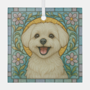 Maltese Dog "Stained Glass"  Glass Tree Decoration