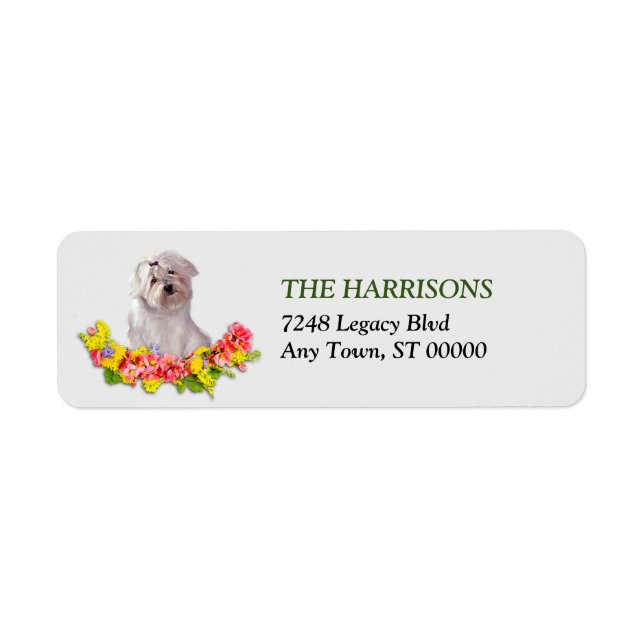 Maltese Dog Summer Floral Wreath Return Address Label (Front)