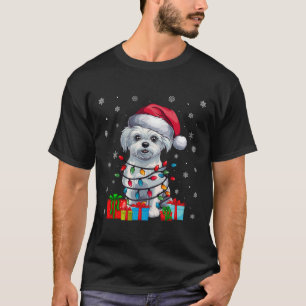 Maltese Dog Ugly Xmas Lights Santa Hat Maltese Dog T-Shirt