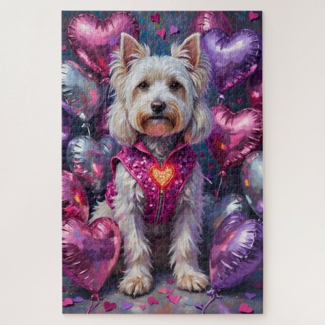 Maltese Dog Valentine's Day Flashing Heart Vest Jigsaw Puzzle (Vertical)