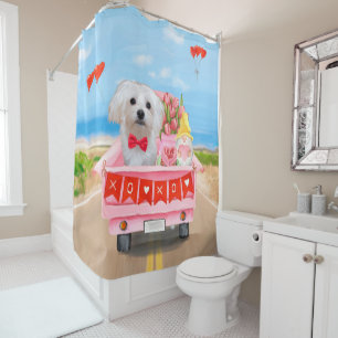 Maltese Dog Valentine's Day Truck Shower Curtain