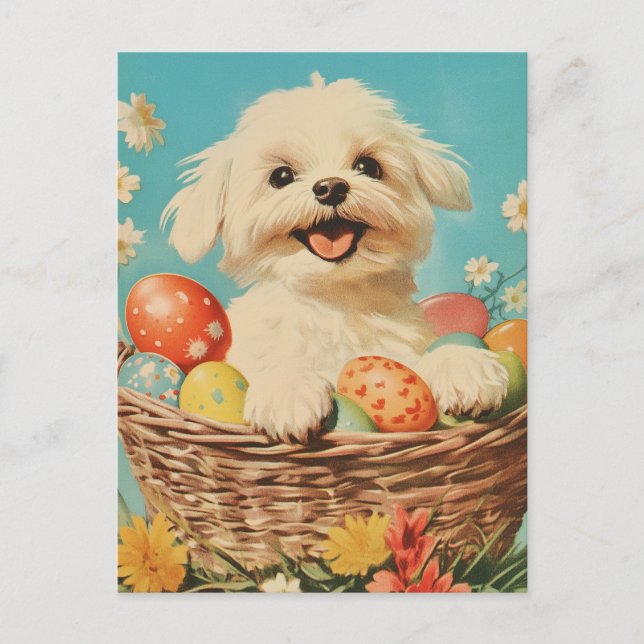 Maltese dog Vintage Easter Postcard (Front)