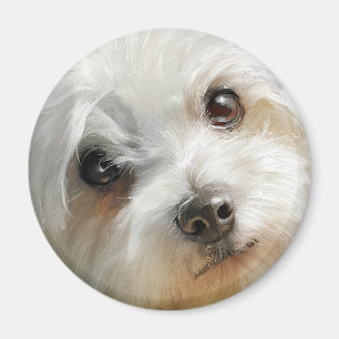 Maltese dog watercolor portrait magnet