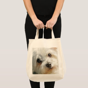 Maltese dog watercolor portrait tote bag