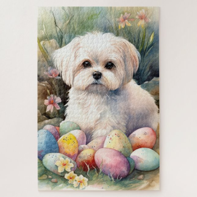 Maltese Dog with Easter Eggs Holiday  Jigsaw Puzzle (Vertical)