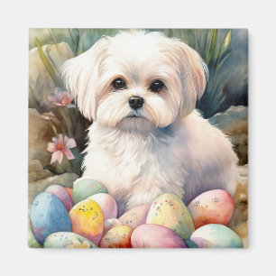 Maltese Dog with Easter Eggs Holiday  Magnet