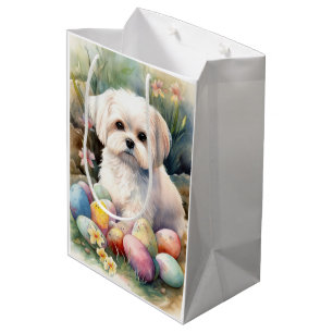Maltese Dog with Easter Eggs Holiday  Medium Gift Bag