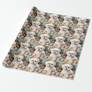 Maltese Dog with Easter Eggs Holiday Wrapping Paper