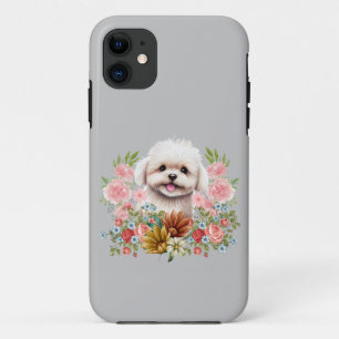Maltese Dog with Flowers, Cute Maltese Puppy iPhone 11 Case