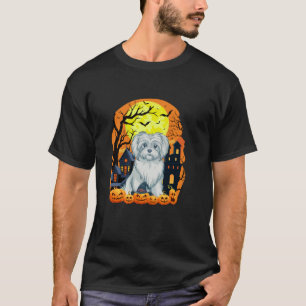 Maltese Dog With Pumpkins Funny Scary Halloween Pa T-Shirt