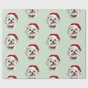Maltese Dog with Santa Hat Wrapping Paper