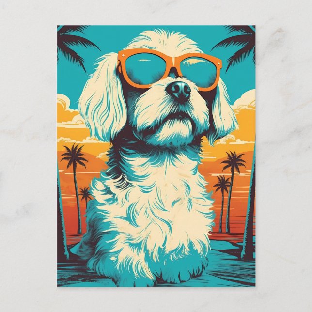 Maltese dog with sunglasses at the beach postcard (Front)