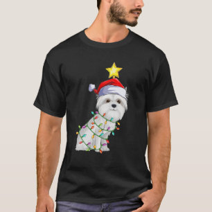 Maltese Dog Xmas Lighting Tree Matching Maltese Ch T-Shirt