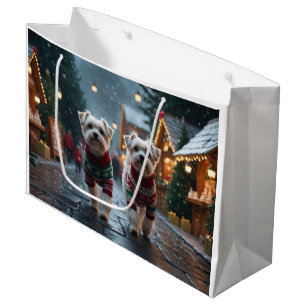 Maltese Dogs Christmas Snow Holiday Large Gift Bag