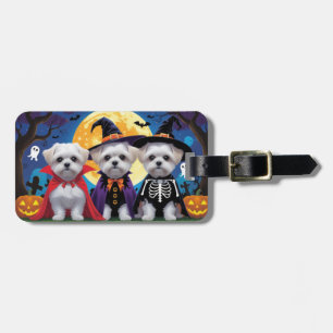 Maltese Dogs Pumpkin Halloween Funny Luggage Tag