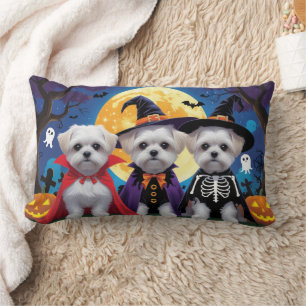 Maltese Dogs Pumpkin Halloween Funny Lumbar Cushion