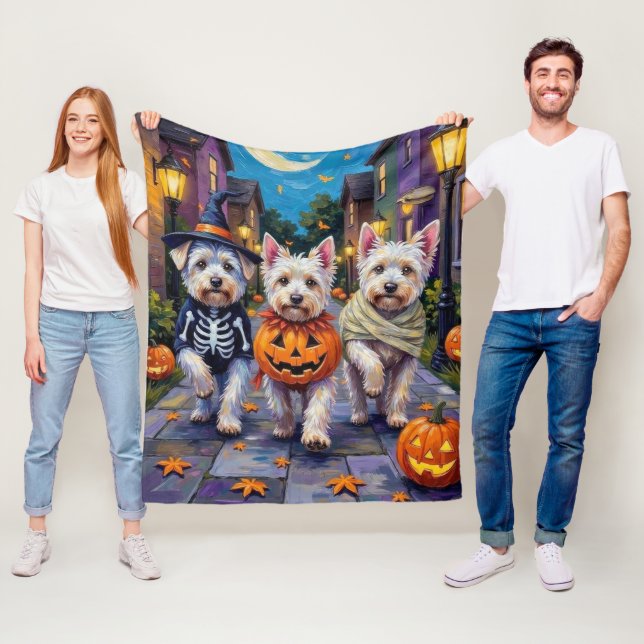 Maltese Dogs Trick-or-Treating Halloween Costumes Fleece Blanket (In Situ)