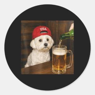 Maltese Drinking Beer Dog Lovers Funny Graphic Classic Round Sticker