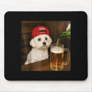 Maltese Drinking Beer Dog Lovers Funny Graphic Mouse Pad