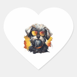 Maltese fabulous dog in yellow glasses Classic T-S Heart Sticker