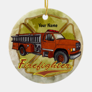 Maltese firetruck firefighter ceramic ornament