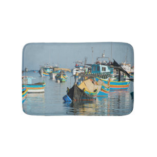 Maltese Fishing Boats Marsaxlokk In Malta Bath Mat