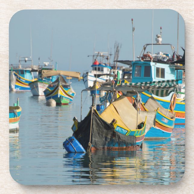 Maltese Fishing Boats | Marsaxlokk In Malta Coaster (Front)