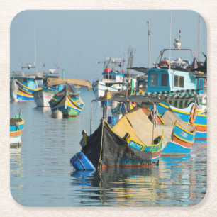 Maltese Fishing Boats Marsaxlokk In Malta Square Paper Coaster