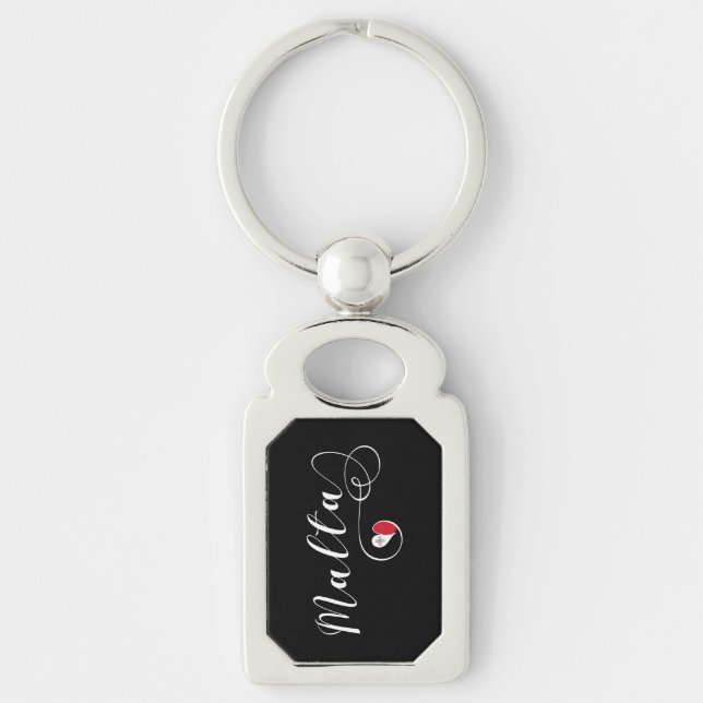 Maltese Flag Heart, Malta Key Ring (Front)