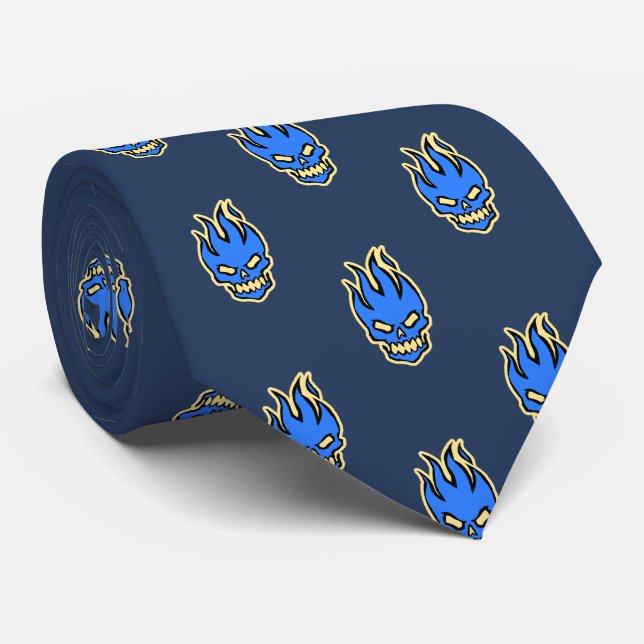 Maltese Flaming Skull Creepy Navy Two-sided Tie (Rolled)