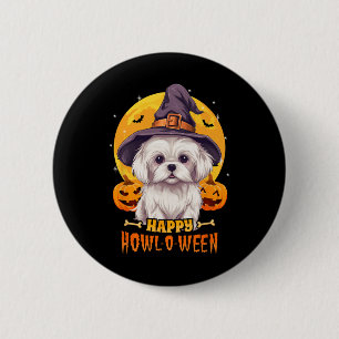 Maltese Halloween Dog Howl O Ween Funny Pet For Me 6 Cm Round Badge