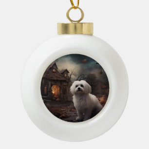Maltese Halloween Scary Ceramic Ball Christmas Ornament